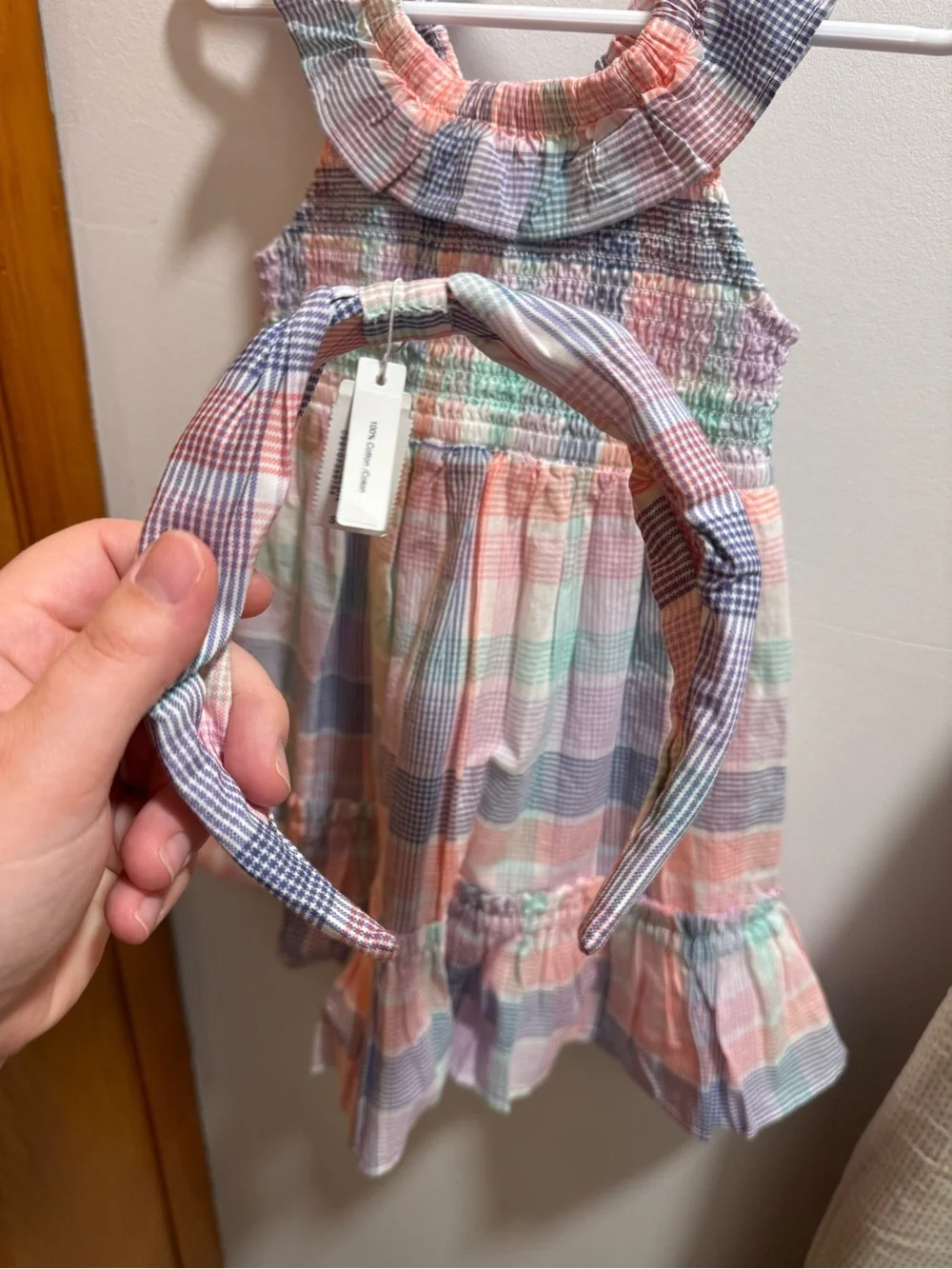 CREWCUTS matching smocked dress and headband toddler